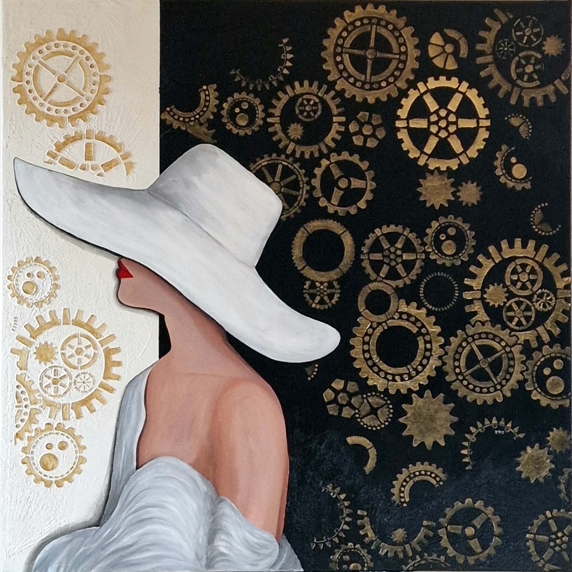 "Mixed-media painting ‘Mechanisms 2’ by Mauro Andrenacci – acrylic and mixed-media canvas